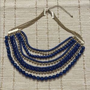 Multi-Strand Gold-Tone Necklace with Cobalt Blue Beads